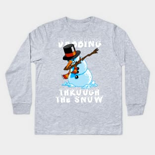 Snowman Dabbing Through The Snow Shirt Christmas Dab Santa 2 Kids Long Sleeve T-Shirt